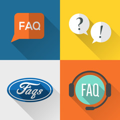 FAQs icons set flat design