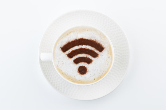 Wireless wifi hotspot sign on a coffee