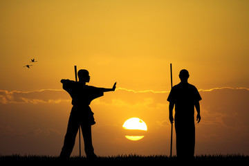 martial art at sunset