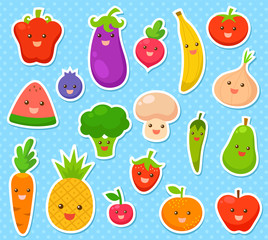 collection of cartoon fruit and vegetables