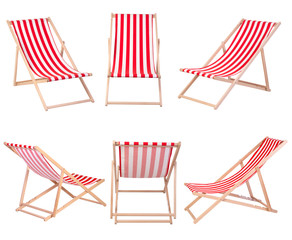 Beach chairs isolated on white background - obrazy, fototapety, plakaty