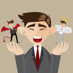 cartoon businessman with evil and angel