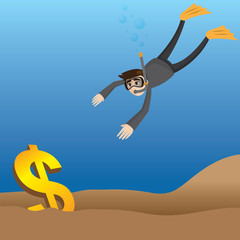 cartoon businessman diving to get money