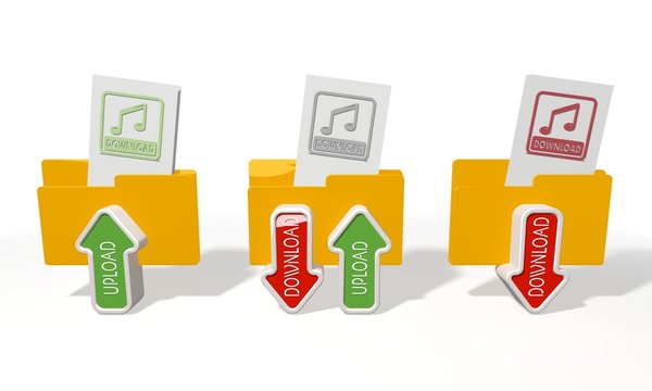 three music download file transfer icons