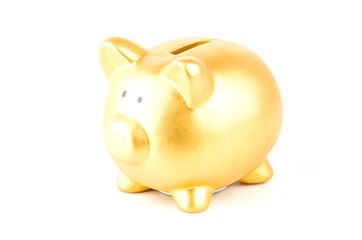 gold piggy bank isolated white background
