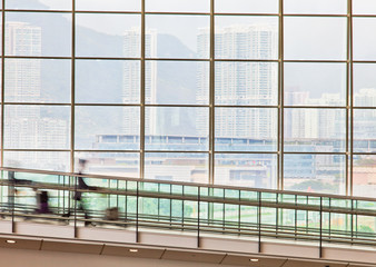 Passengers at the Hong Kong airport with bags