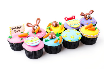 Easter cupcakes isolated white background