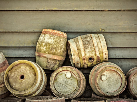 retro styled image of old beer barrels