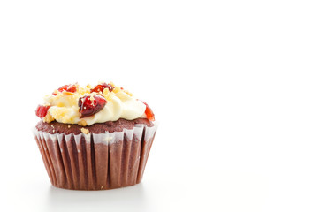 Red cupcake velvet isolated white background