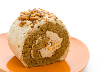 Roll coffee cake isolated on white background