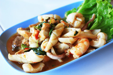 Mixed seafood spicy and sour salad. (Thai food)