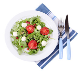 Green salad made with  arugula, tomatoes, cheese mozzarella