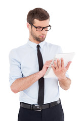 Businessman with digital tablet.