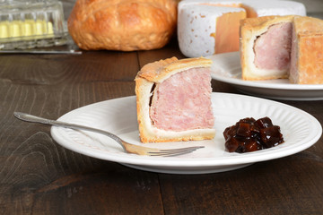 slice pork pie with relish
