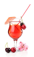 Refreshing cherry cocktail isolated on white
