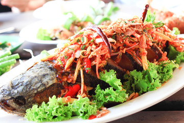 Fried fish with spicy sauce, Thai food