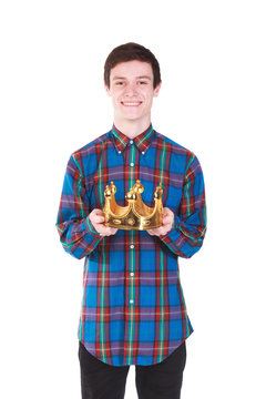 Young  man with crown isolated on white