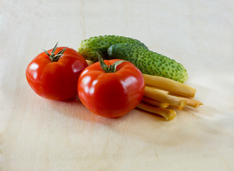 Tomatoes, cucumbers and cheese Suluguni