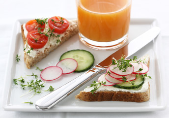 Sandwiches with cheese and vegetables