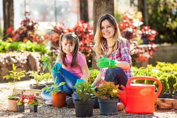 Mother and daughter  gardening together.Family concept.