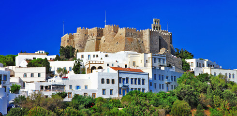 view of Monastery of st.John in Patmos island, Dodecanese, Greec