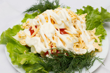 Red tomatoes from above are strewed by cheese