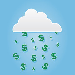 Cloud raining down dollar sign symbols