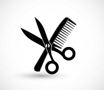Comb and scissors icon vector