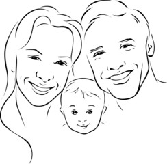 happy family - black outline illustration