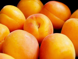 Apricot fruit in a group towards black