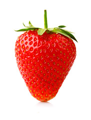Ripe strawberry with leaves isolated on a white
