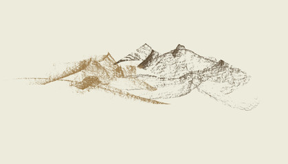 Graphite hand drawn mountains vector illustration