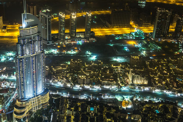 Fototapeta na wymiar Address Hotel at night in the downtown Dubai area overlooks the