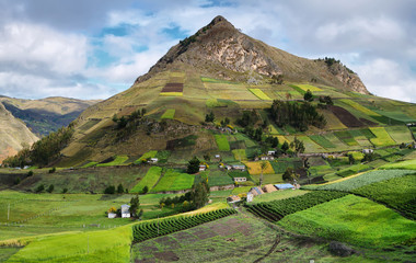 View of colorful terrace fields in Ecuador