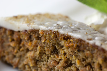 Homemade carrot cake with lemon glaze.
