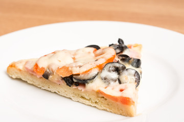 Classic Italian Pizza Slice Served On White Plate