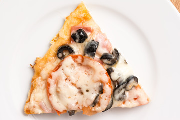 Classic Italian Pizza Slice Served On White Plate