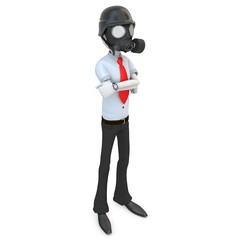 3d business man with gas mask
