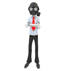 3d business man with gas mask