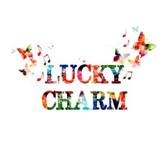 Colorful vector "LUCKY CHARM" background with butterflies