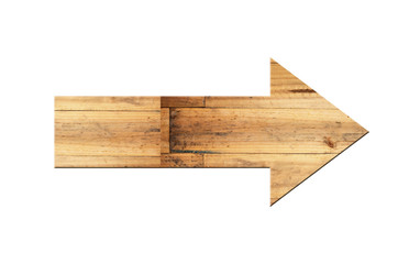 Directional arrow made of old wood surface.