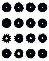 Black silhouettes of circular saw blades, vector
