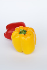 Sweet pepper yellow green red on white isolated