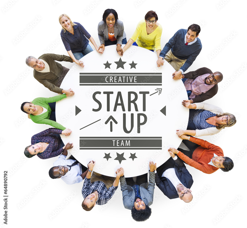 Sticker aerial view of multiethnic people with startup business concept - Stickers