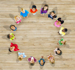 Group of Multietthnic Children Looking Up