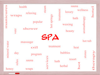 Spa Word Cloud Concept on a Whiteboard