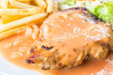 Grilled chicken steak up close