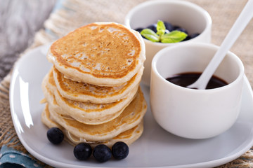 Eggless pancakes with blueberries and chocolate