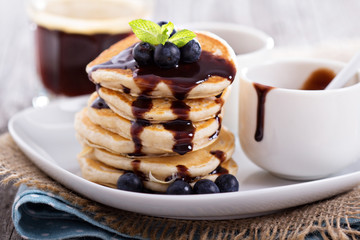 Eggless pancakes with blueberries and chocolate