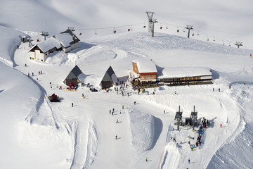 Winter mountain ski resort.